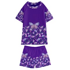 Purple Spring Butterfly Kids  Swim Tee And Shorts Set by lucia