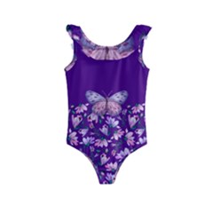 Purple Spring Butterfly Kids  Frill Swimsuit by lucia