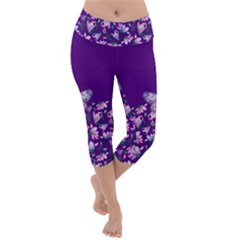 Purple Spring Butterfly Lightweight Velour Capri Yoga Leggings by lucia