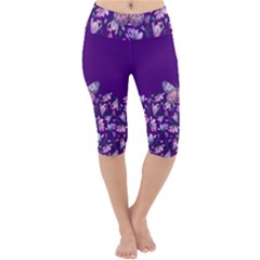 Purple Spring Butterfly Lightweight Velour Cropped Yoga Leggings by lucia