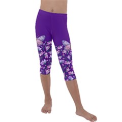 Purple Spring Butterfly Kids  Lightweight Velour Capri Leggings  by lucia