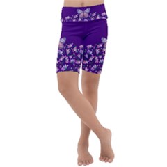 Purple Spring Butterfly Kids  Lightweight Velour Cropped Yoga Leggings