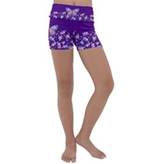 Purple Spring Butterfly Kids  Lightweight Velour Yoga Shorts by lucia