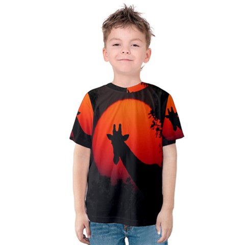 Giraffe Animal Africa Sunset Kids  Cotton Tee by Sudhe