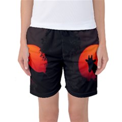 Giraffe Animal Africa Sunset Women s Basketball Shorts by Sudhe