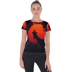 Giraffe Animal Africa Sunset Short Sleeve Sports Top  by Sudhe