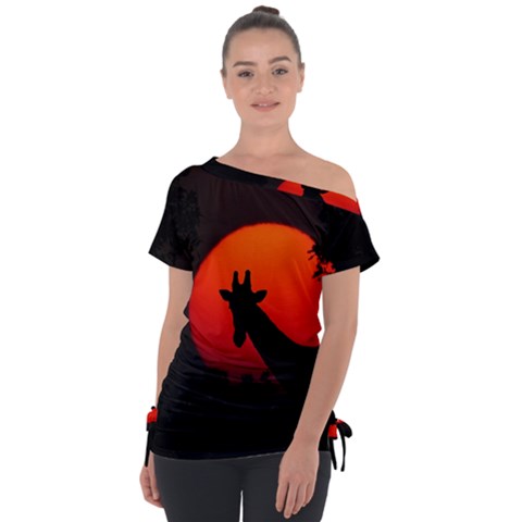 Giraffe Animal Africa Sunset Tie-up Tee by Sudhe