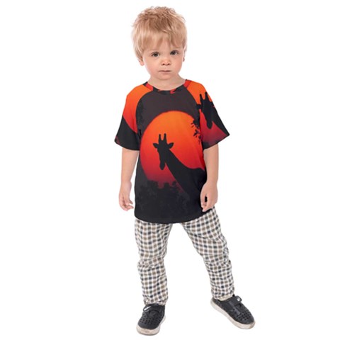 Giraffe Animal Africa Sunset Kids  Raglan Tee by Sudhe