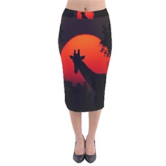 Giraffe Animal Africa Sunset Velvet Midi Pencil Skirt