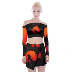 Giraffe Animal Africa Sunset Off Shoulder Top With Mini Skirt Set by Sudhe