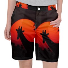 Giraffe Animal Africa Sunset Pocket Shorts by Sudhe