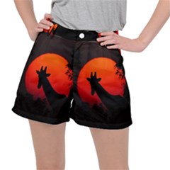 Giraffe Animal Africa Sunset Stretch Ripstop Shorts by Sudhe