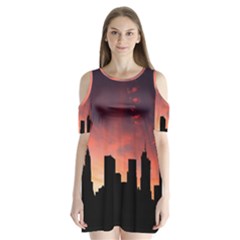 Skyline Panoramic City Architecture Shoulder Cutout Velvet One Piece by Sudhe