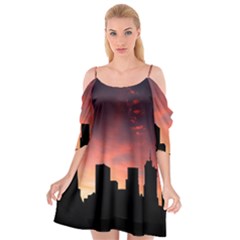 Skyline Panoramic City Architecture Cutout Spaghetti Strap Chiffon Dress by Sudhe