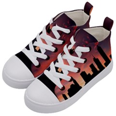 Skyline Panoramic City Architecture Kids  Mid-top Canvas Sneakers by Sudhe