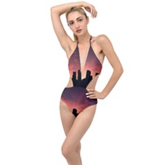 Skyline Panoramic City Architecture Plunging Cut Out Swimsuit by Sudhe