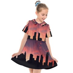 Skyline Panoramic City Architecture Kids  Short Sleeve Shirt Dress by Sudhe