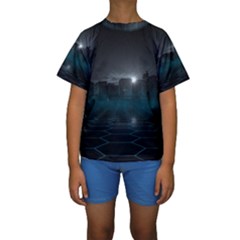 Skyline Night Star Sky Moon Sickle Kids  Short Sleeve Swimwear by Sudhe