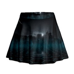 Skyline Night Star Sky Moon Sickle Mini Flare Skirt by Sudhe