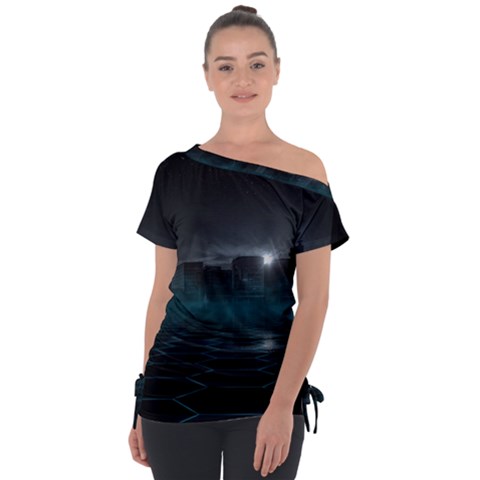 Skyline Night Star Sky Moon Sickle Tie-up Tee by Sudhe