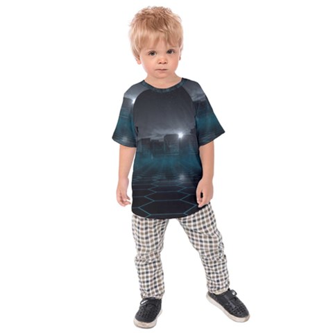 Skyline Night Star Sky Moon Sickle Kids  Raglan Tee by Sudhe