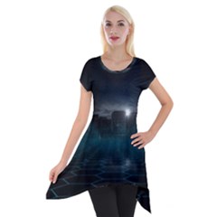 Skyline Night Star Sky Moon Sickle Short Sleeve Side Drop Tunic by Sudhe