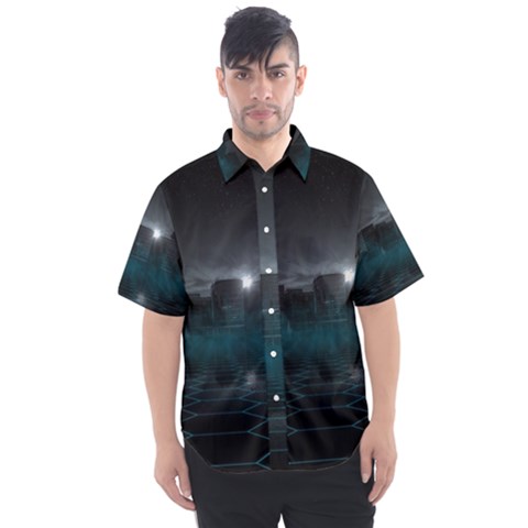 Skyline Night Star Sky Moon Sickle Men s Short Sleeve Shirt by Sudhe