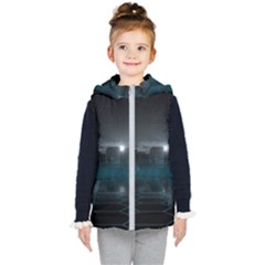 Skyline Night Star Sky Moon Sickle Kids  Hooded Puffer Vest by Sudhe