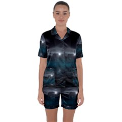 Skyline Night Star Sky Moon Sickle Satin Short Sleeve Pyjamas Set by Sudhe