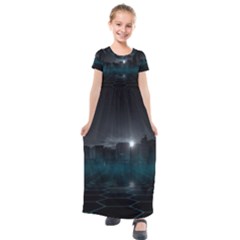 Skyline Night Star Sky Moon Sickle Kids  Short Sleeve Maxi Dress by Sudhe