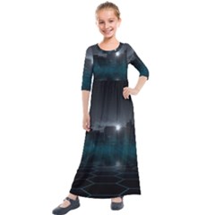 Skyline Night Star Sky Moon Sickle Kids  Quarter Sleeve Maxi Dress by Sudhe