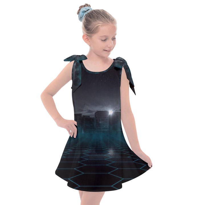 Skyline Night Star Sky Moon Sickle Kids  Tie Up Tunic Dress