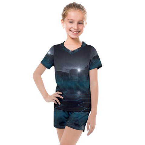 Skyline Night Star Sky Moon Sickle Kids  Mesh Tee And Shorts Set by Sudhe