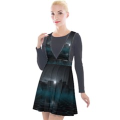 Skyline Night Star Sky Moon Sickle Plunge Pinafore Velour Dress