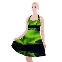 Aurora Borealis Northern Lights Sky Halter Party Swing Dress  by Sudhe