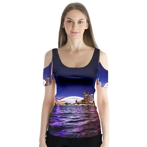 Toronto City Cn Tower Skydome Butterfly Sleeve Cutout Tee  by Sudhe