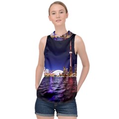 Toronto City Cn Tower Skydome High Neck Satin Top by Sudhe