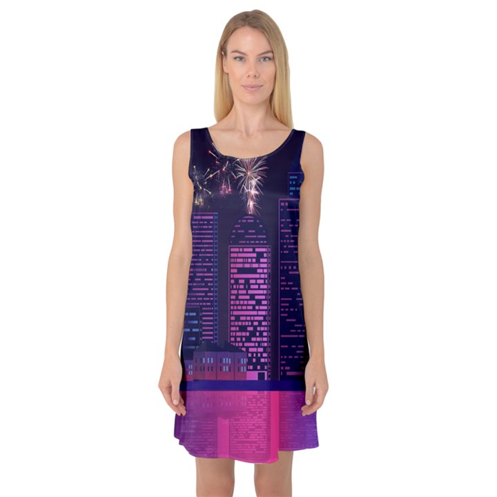 Architecture Home Skyscraper Sleeveless Satin Nightdress