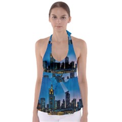 Frankfurt Germany Panorama City Babydoll Tankini Top by Sudhe