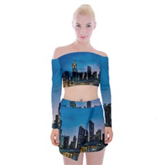 Frankfurt Germany Panorama City Off Shoulder Top With Mini Skirt Set by Sudhe