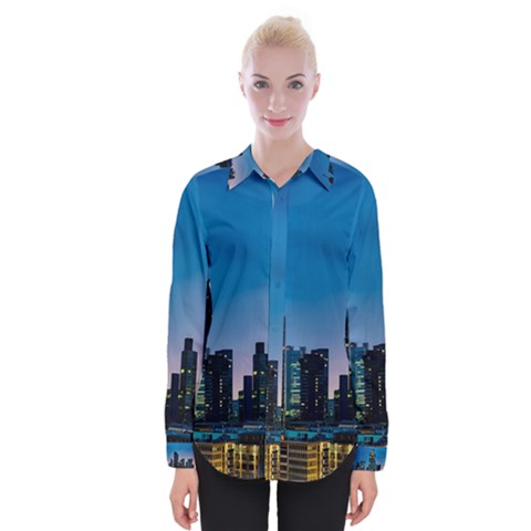 Frankfurt Germany Panorama City Womens Long Sleeve Shirt by Sudhe