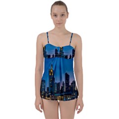 Frankfurt Germany Panorama City Babydoll Tankini Set by Sudhe