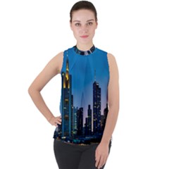 Frankfurt Germany Panorama City Mock Neck Chiffon Sleeveless Top by Sudhe