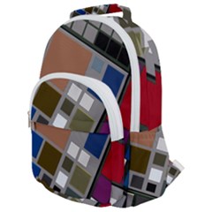 Abstract Composition Rounded Multi Pocket Backpack