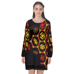 Algorithmic Drawings Long Sleeve Chiffon Shift Dress  by Sudhe