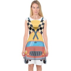 Automobile Car Checkered Drive Capsleeve Midi Dress by Sudhe