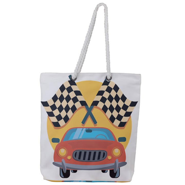 Automobile Car Checkered Drive Full Print Rope Handle Tote (Large)