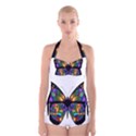 Abstract Animal Art Butterfly Boyleg Halter Swimsuit  View1