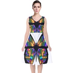 Abstract Animal Art Butterfly V-neck Midi Sleeveless Dress  by Sudhe