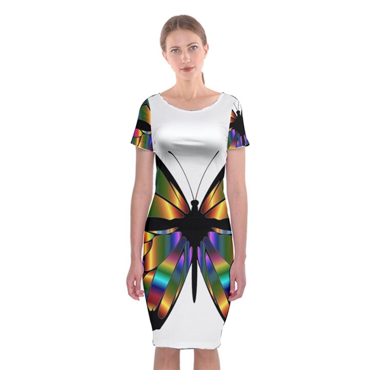 Abstract Animal Art Butterfly Classic Short Sleeve Midi Dress